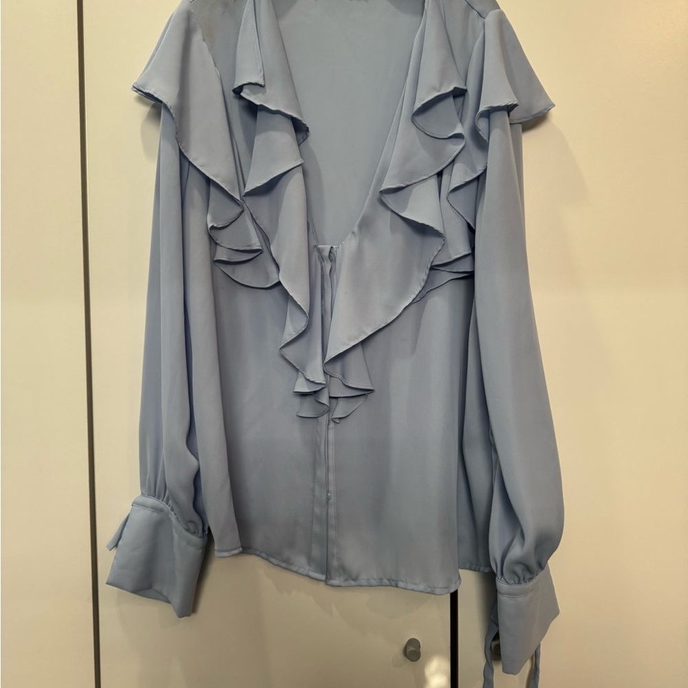 Zara Light Blue Ruffled Blouse